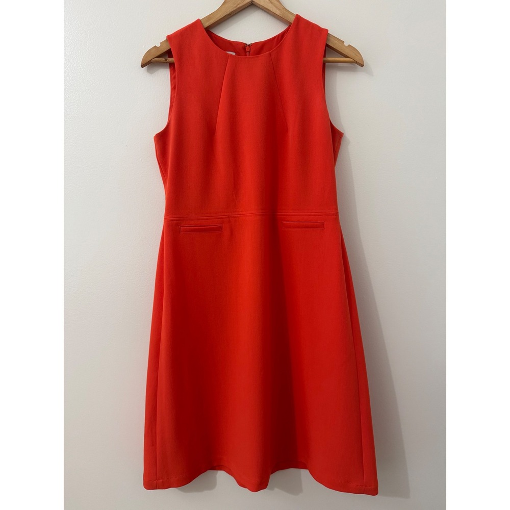 Anne Klein Bright Orange Fit & Flare Sleeveless Dress Sz 4 Career Chic Polished - Picture 2 of 10